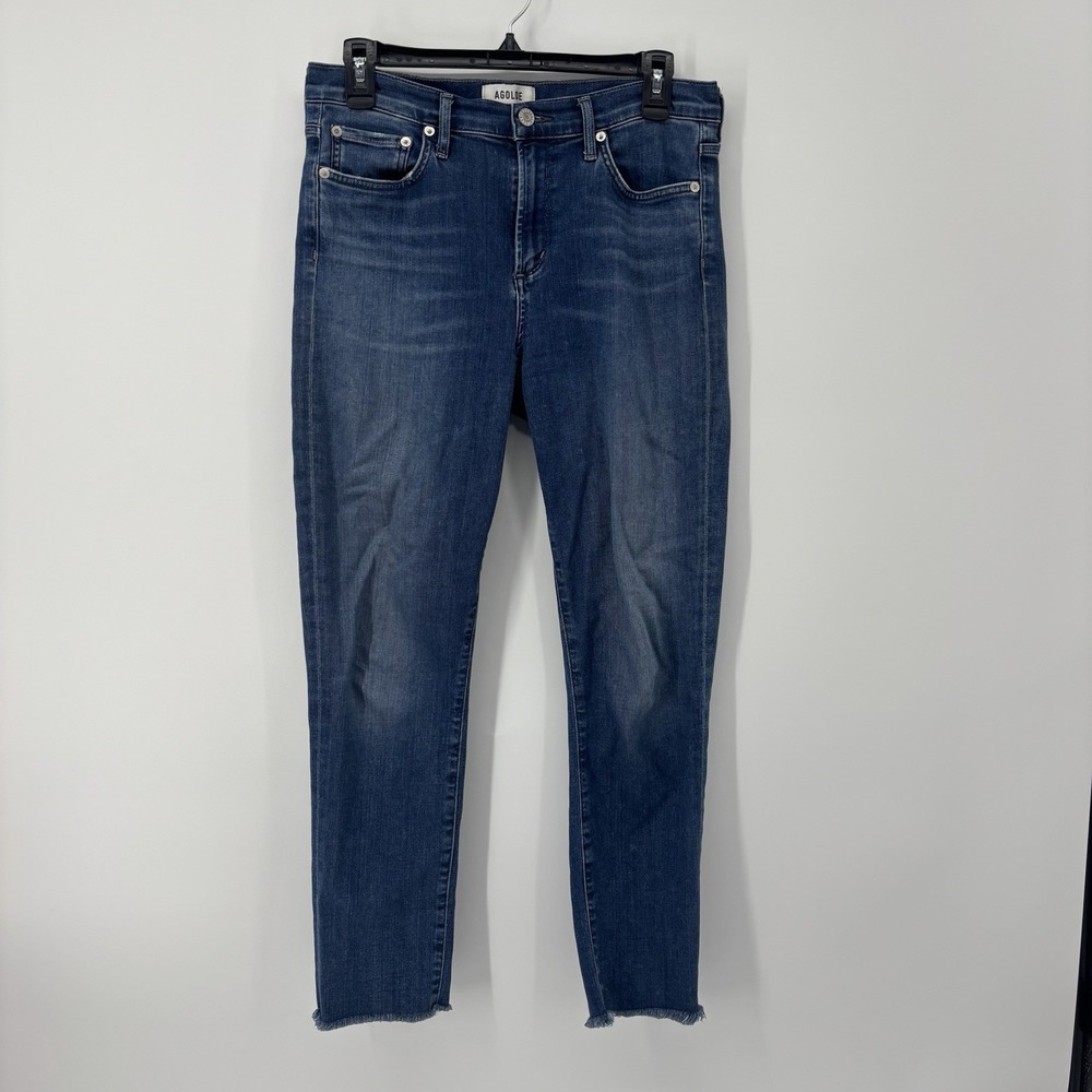 AGOLDE Sophie High Rise Raw‎ Hem Crop Skinny Denim Blue Jeans Size 29 A018-3005